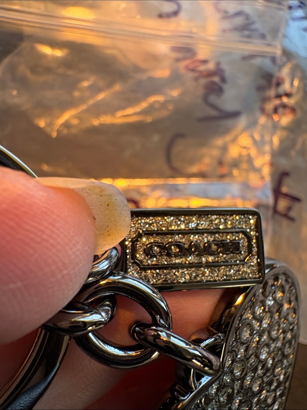 Coach Gunmetal Heart Keyring with Pebbled Texture - Picture 8 of 8